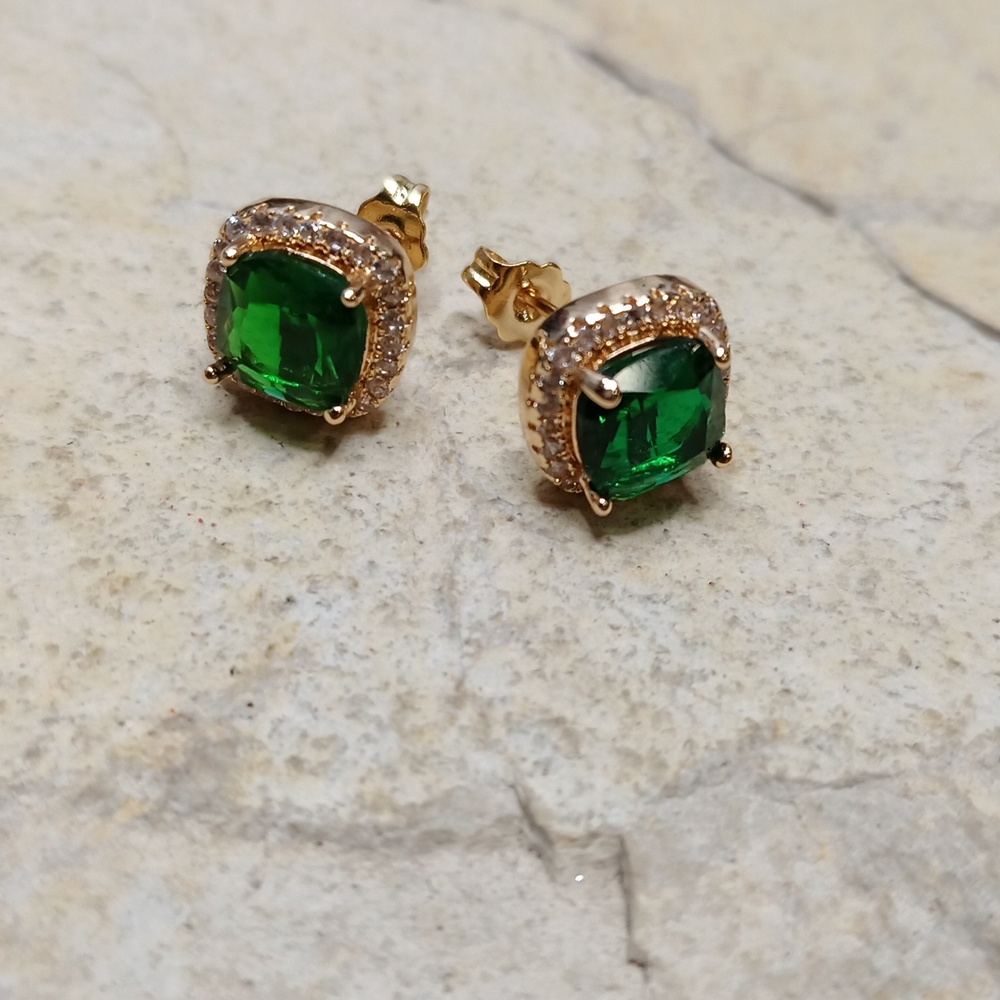 Emerald green CZ Stud Earrings Gold Diamond CZ Stainless steel